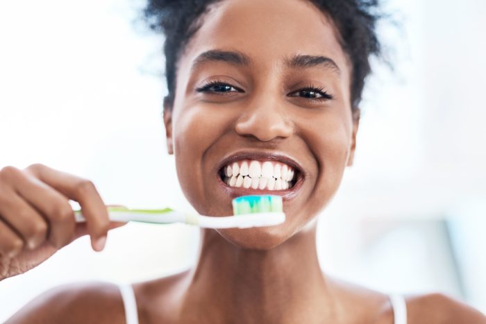 bright teeth when brushing with toothpaste